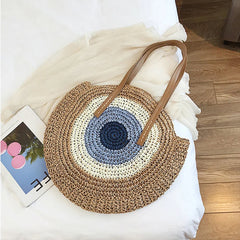 Summer Bohemia Large Round Straw Beach Shoulder Bag