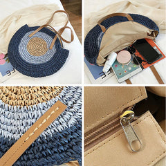 Summer Bohemia Large Round Straw Beach Shoulder Bag