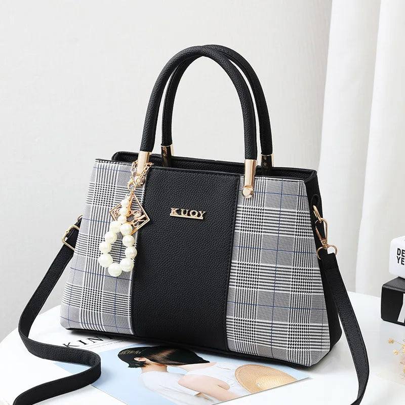 Top-handle splicing Bags Women Shoulder Bag Female Tote with Pendant
