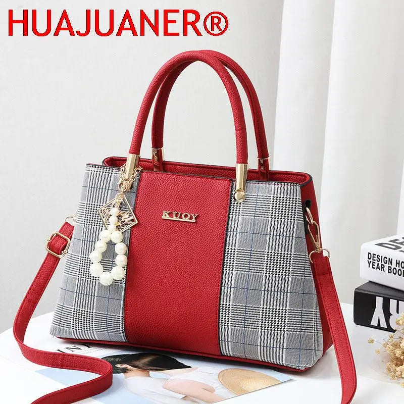 Top-handle splicing Bags Women Shoulder Bag Female Tote with Pendant