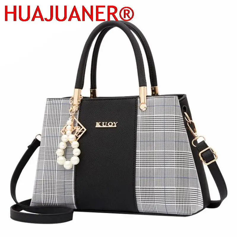 Top-handle splicing Bags Women Shoulder Bag Female Tote with Pendant