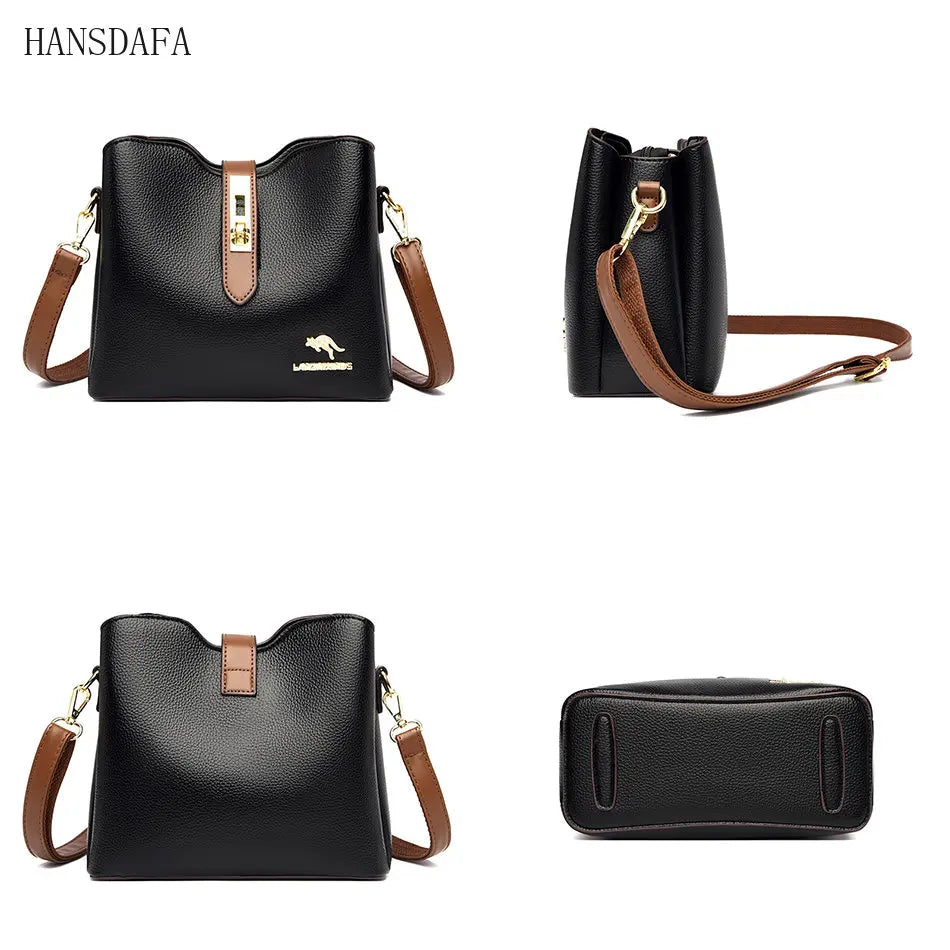 3-Layer Bucket Crossbody Bag Small Shoulder Messenger Handbag