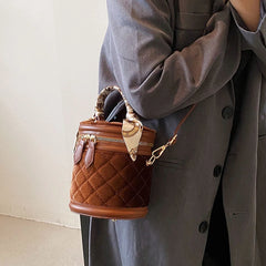 Vintage Quilting Velvet Womens Crossbody Scarf Wrapped Chain Zipper Bucket Bag