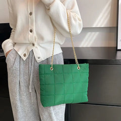 Winter Plaid Shoulder Bags Down Cotton Padded Tote Women Messenger Bags