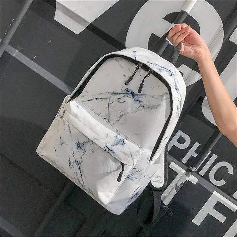 Marbling Canvas Backpack for Teenage Girls | Large Capacity School Bag