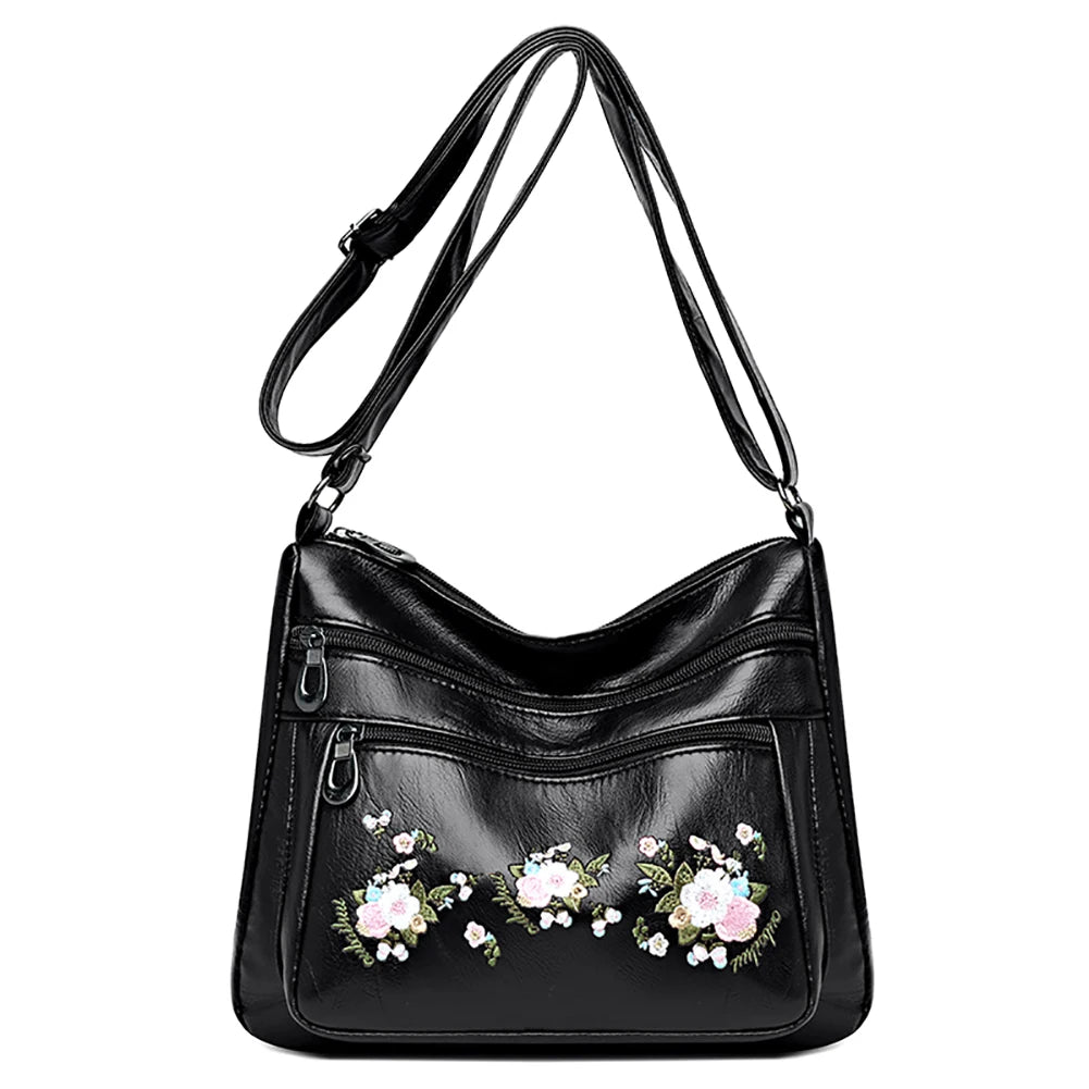 Women Embroidery Flower Crossbody Bag Multi-layer Handba
