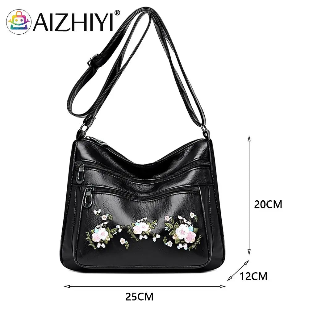 Women Embroidery Flower Crossbody Bag Multi-layer Handba
