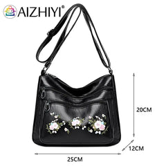 Women Embroidery Flower Crossbody Bag Multi-layer Handba