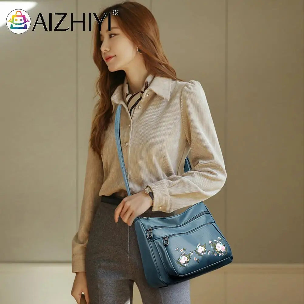 Women Embroidery Flower Crossbody Bag Multi-layer Handba