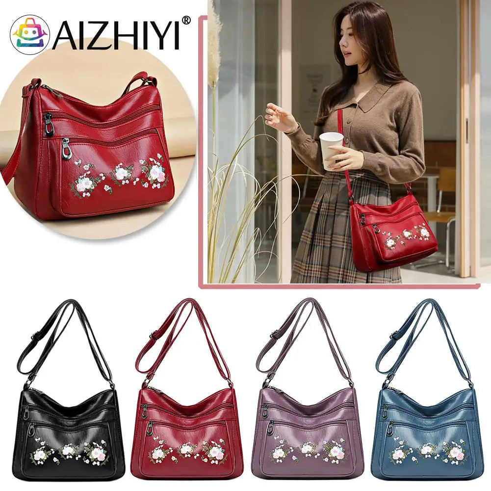 Women Embroidery Flower Crossbody Bag Multi-layer Handba