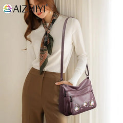 Women Embroidery Flower Crossbody Bag Multi-layer Handba
