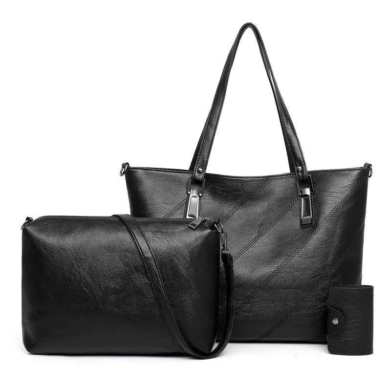 Women Leather Handbags 3 Sets Clutch Shoulder Bags Purse