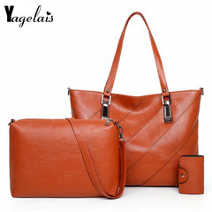 Women Leather Handbags 3 Sets Clutch Shoulder Bags Purse