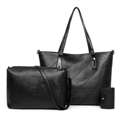 Women Leather Handbags 3 Sets Clutch Shoulder Bags Purse