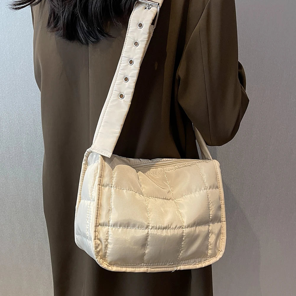 Cotton-Padded Handbag Messenger Bag Crossbody Buckle Shoulder Purse