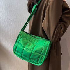 Cotton-Padded Handbag Messenger Bag Crossbody Buckle Shoulder Purse