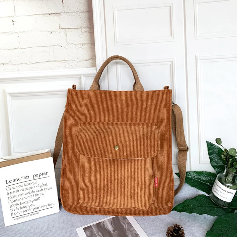 Corduroy Messenger Bag Canvas Handbag Backpack