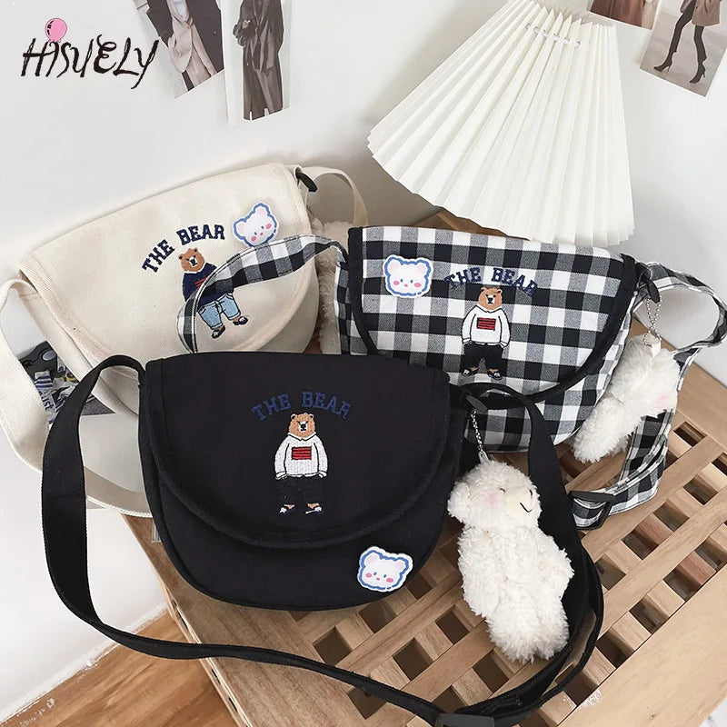 Canvas Print Bear Messenger Bag for Girls