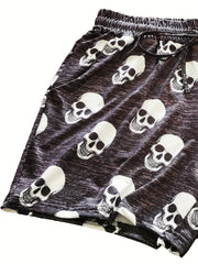  Women's Skull Print Elastic Drawstring Leggings Shorts