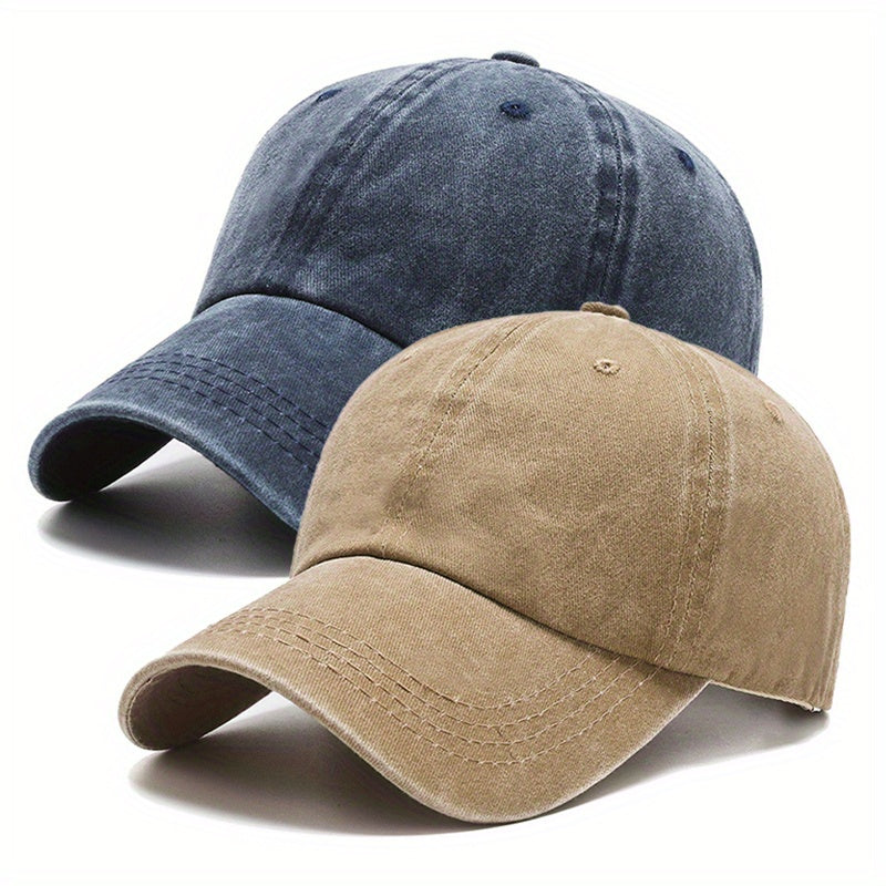 2pcs Cotton Couple Baseball Cap Washed Distressed Solid Dad Hats Vintage