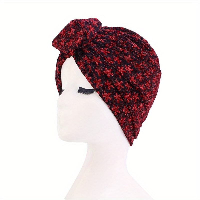 Glitter Flower Jacquard Turban Cap Solid Knotted Hijab Head Wraps