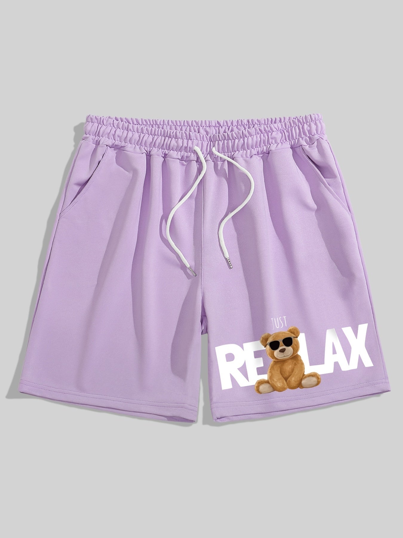 Relax Bear Comfy Shorts Men's Casual Solid Elastic Waist Drawstring Shorts