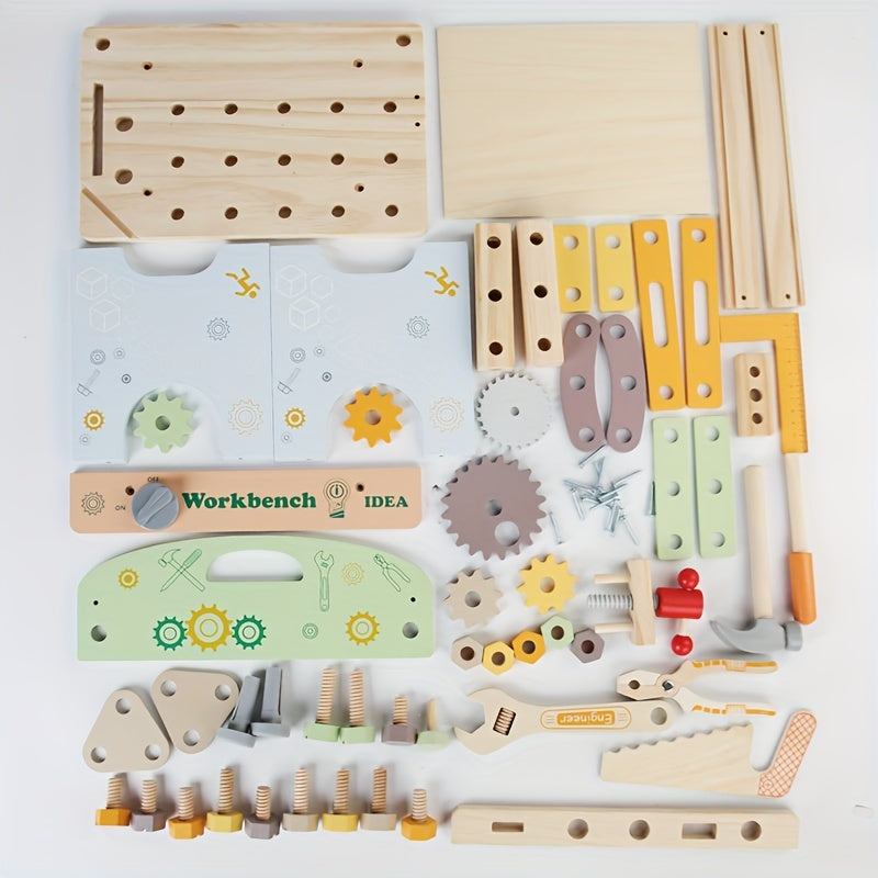 Kids Wooden Construction Toy Set with Tools