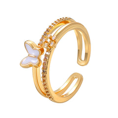 Butterfly Ring 14k Plated Faux Pearl Adjustable Cuff - Party Accessory