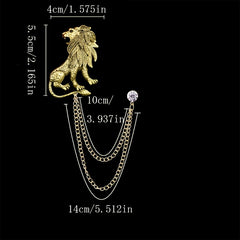 Vintage Animal Lion Brooch Chain Tassel Business Suit Pin