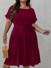  Women's Solid Batwing Ruffle Trim Dress