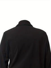  Solid Fuzzy Trim Long Sleeve Casual Blazer