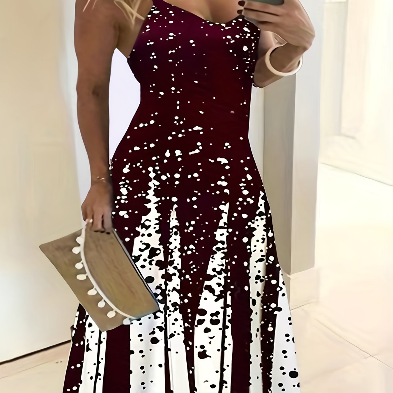  Colorblock Dot Print Maxi Dress