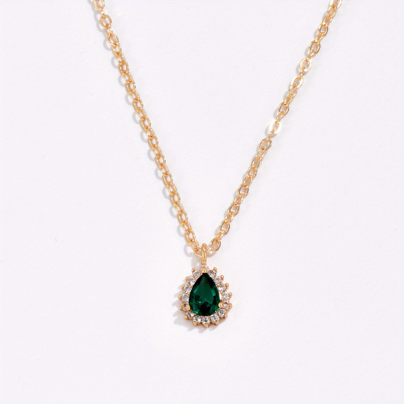 Green Zircon Teardrop Pendant Necklace Women's Accessories Gift