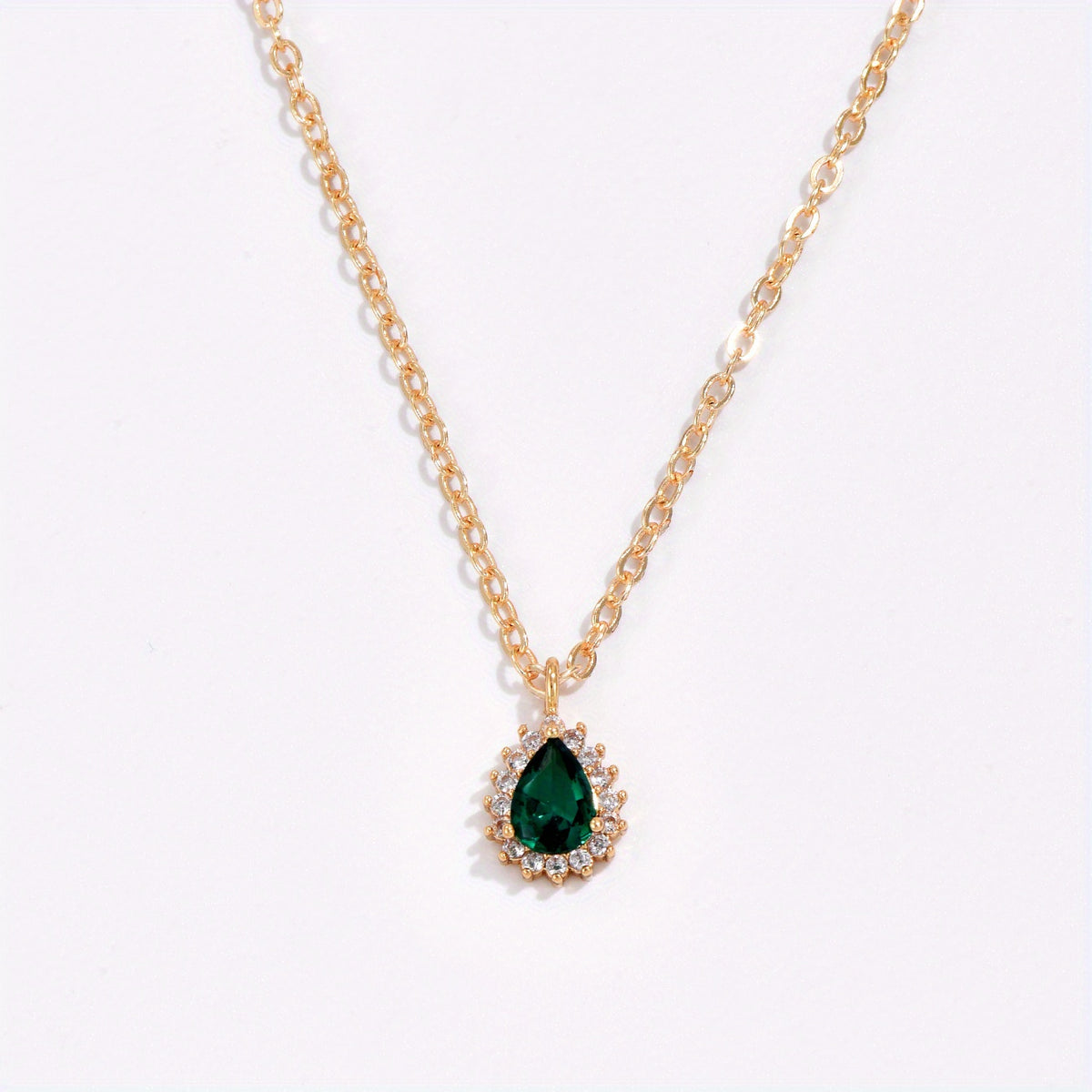 Green Zircon Teardrop Pendant Necklace Women's Accessories Gift