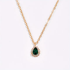 Green Zircon Teardrop Pendant Necklace Women's Accessories Gift