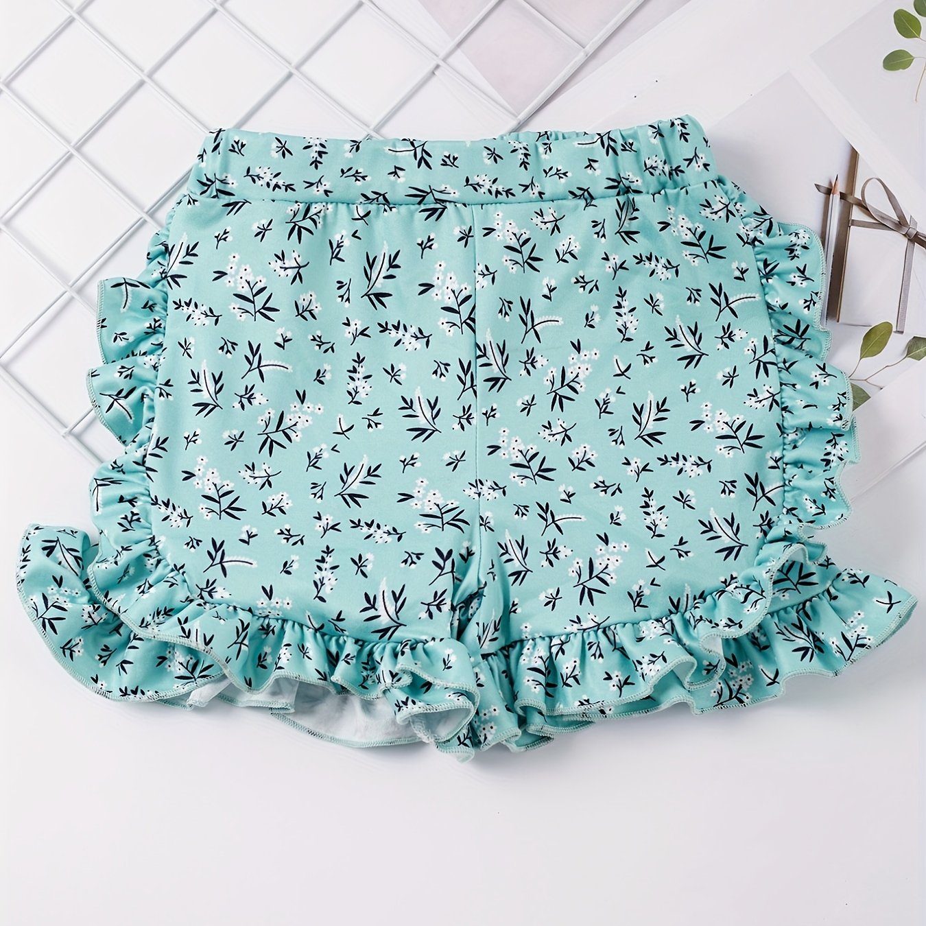 Girls Flower Ruffle Trim Shorts - Kids Summer Clothing