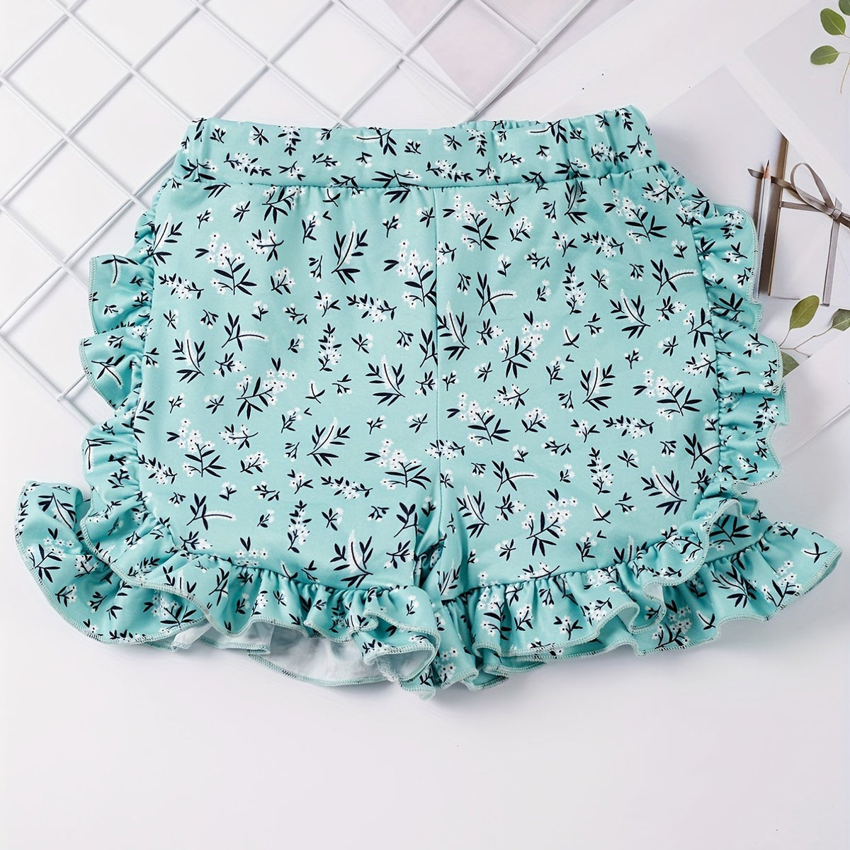 Girls Flower Ruffle Trim Shorts - Kids Summer Clothing