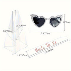 3pcs Bride to Be Glasses Sash Veil Wedding Bachelorette Bridal Shower