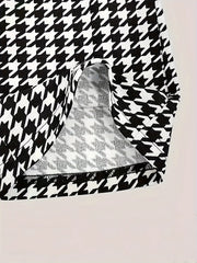 Women's Plus Houndstooth High Rise Flared Trousers