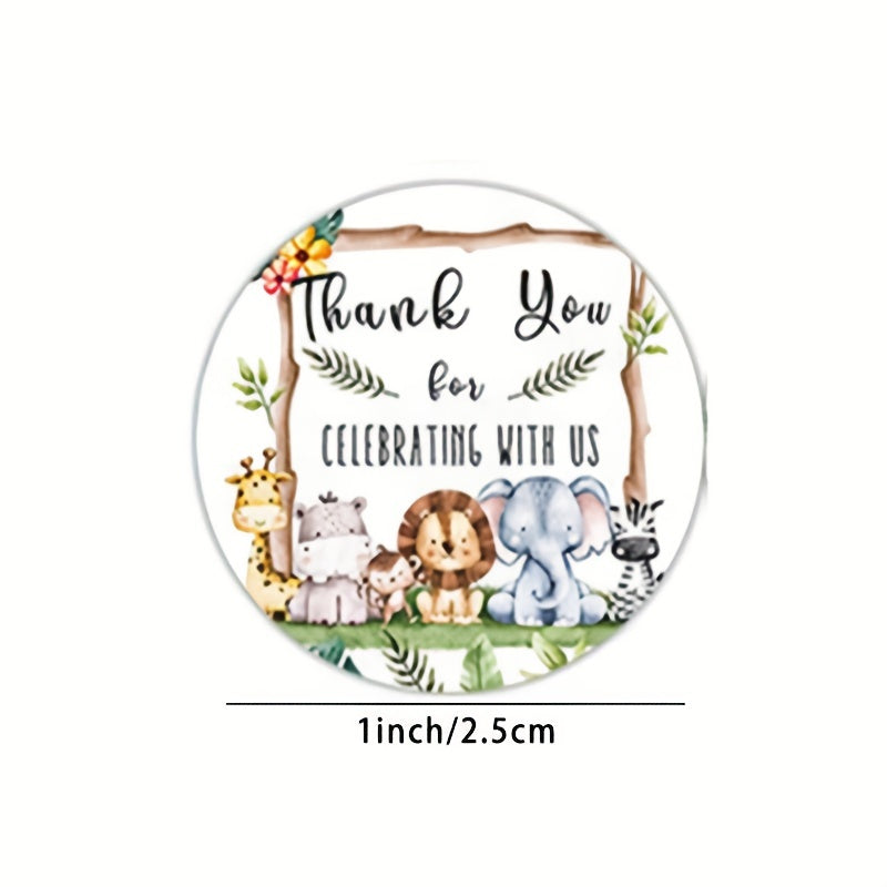 500pcs Jungle Animals Thank You Stickers Self-Adhesive Labels