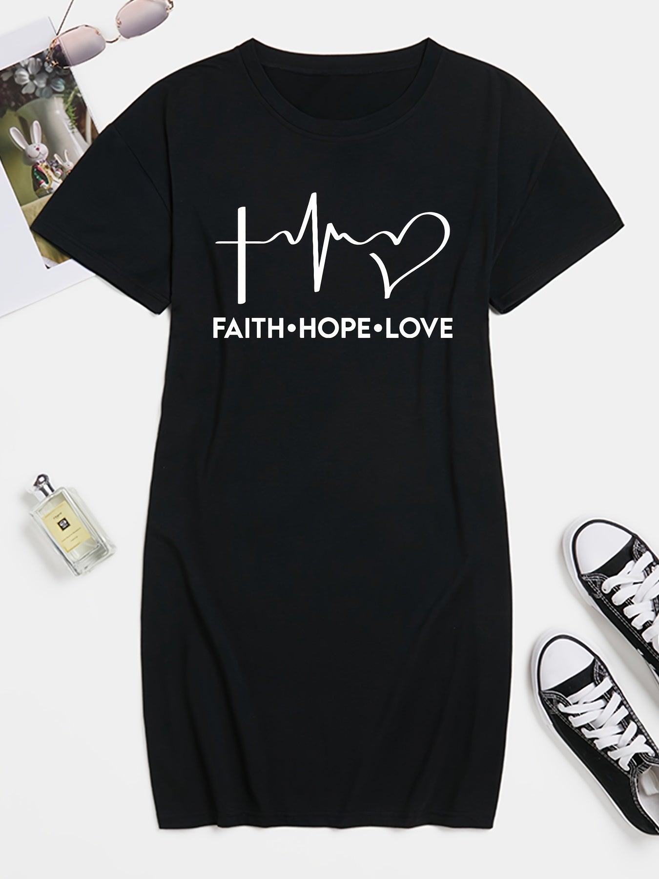  Graphic Print Short Sleeve Tee Dress