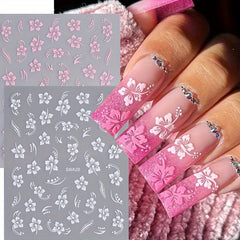 2pcs Hawaiian Floral Nail Art Stickers Pink & Flowers Tropical Leaves & Hibiscus