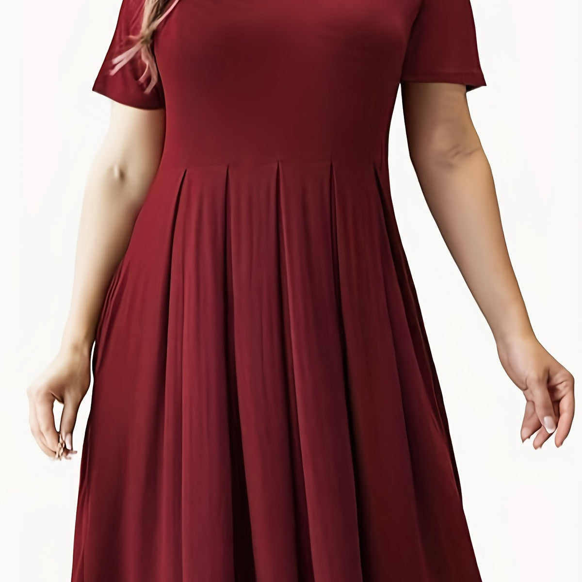 Women's Plus Solid Short Sleeve Casual Dress with Pockets