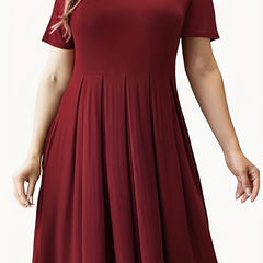 Women's Plus Solid Short Sleeve Casual Dress with Pockets
