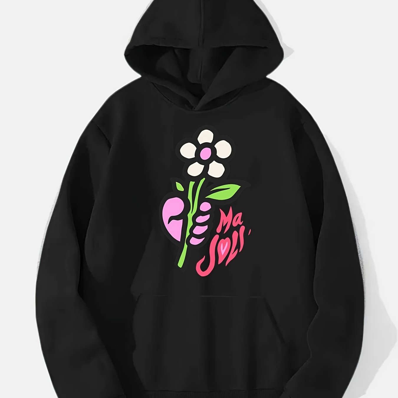 Cartoon Flower Print Hoodie for Men