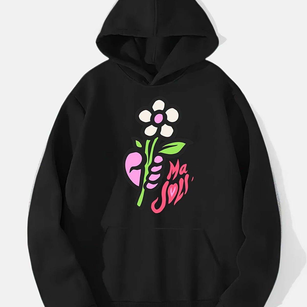 Cartoon Flower Print Hoodie for Men