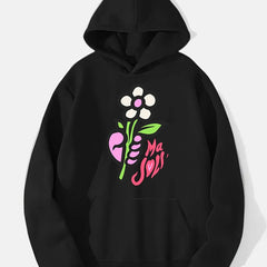 Cartoon Flower Print Hoodie for Men