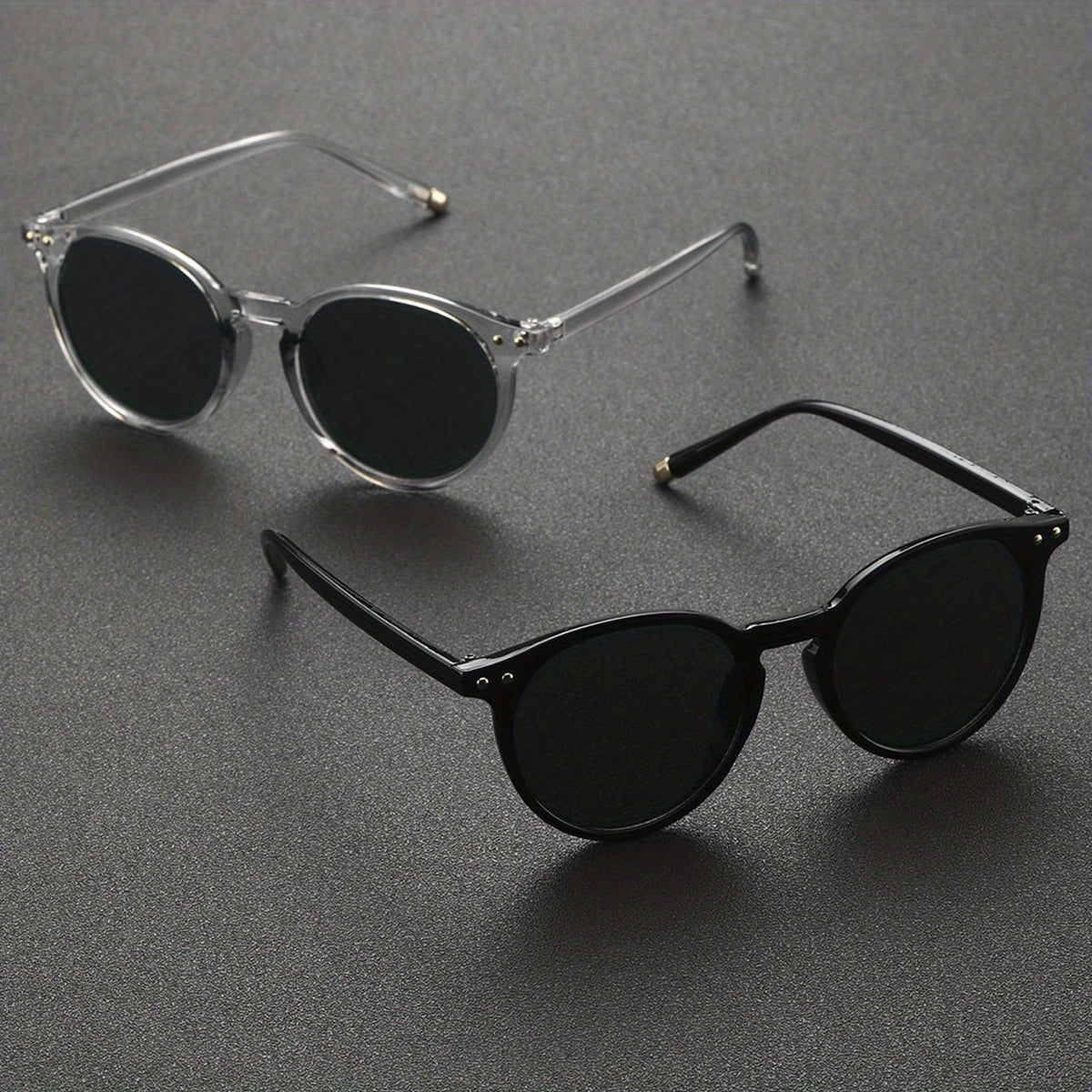 2 Pairs Men's Casual Round Frame Sunglasses with Case