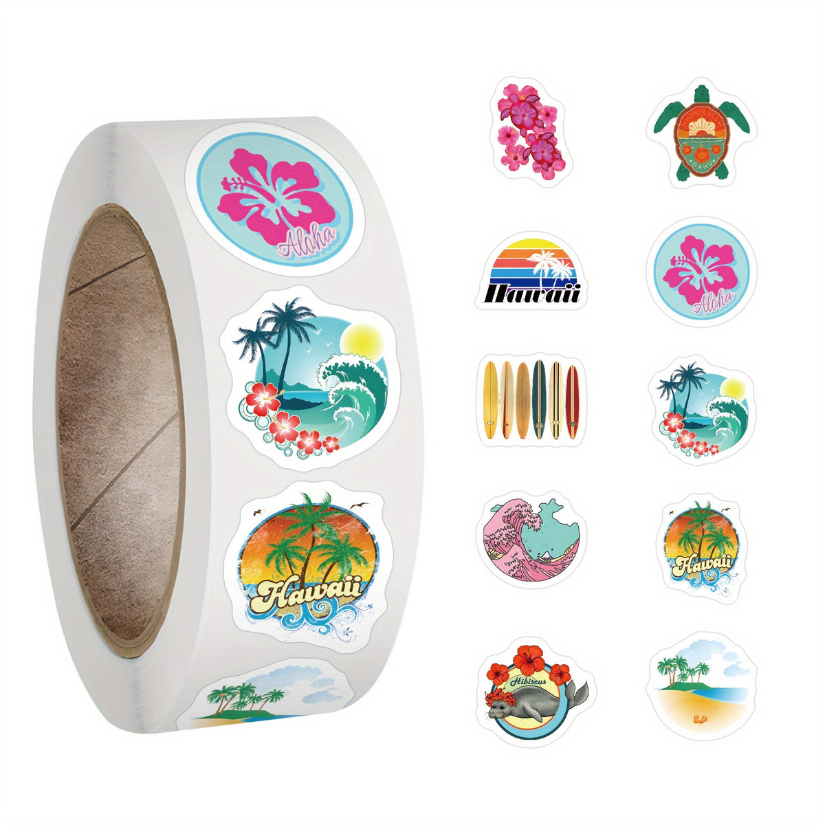 500pcs Hawaii Beach Stickers Roll Tropical Vacation Vinyl Stickers