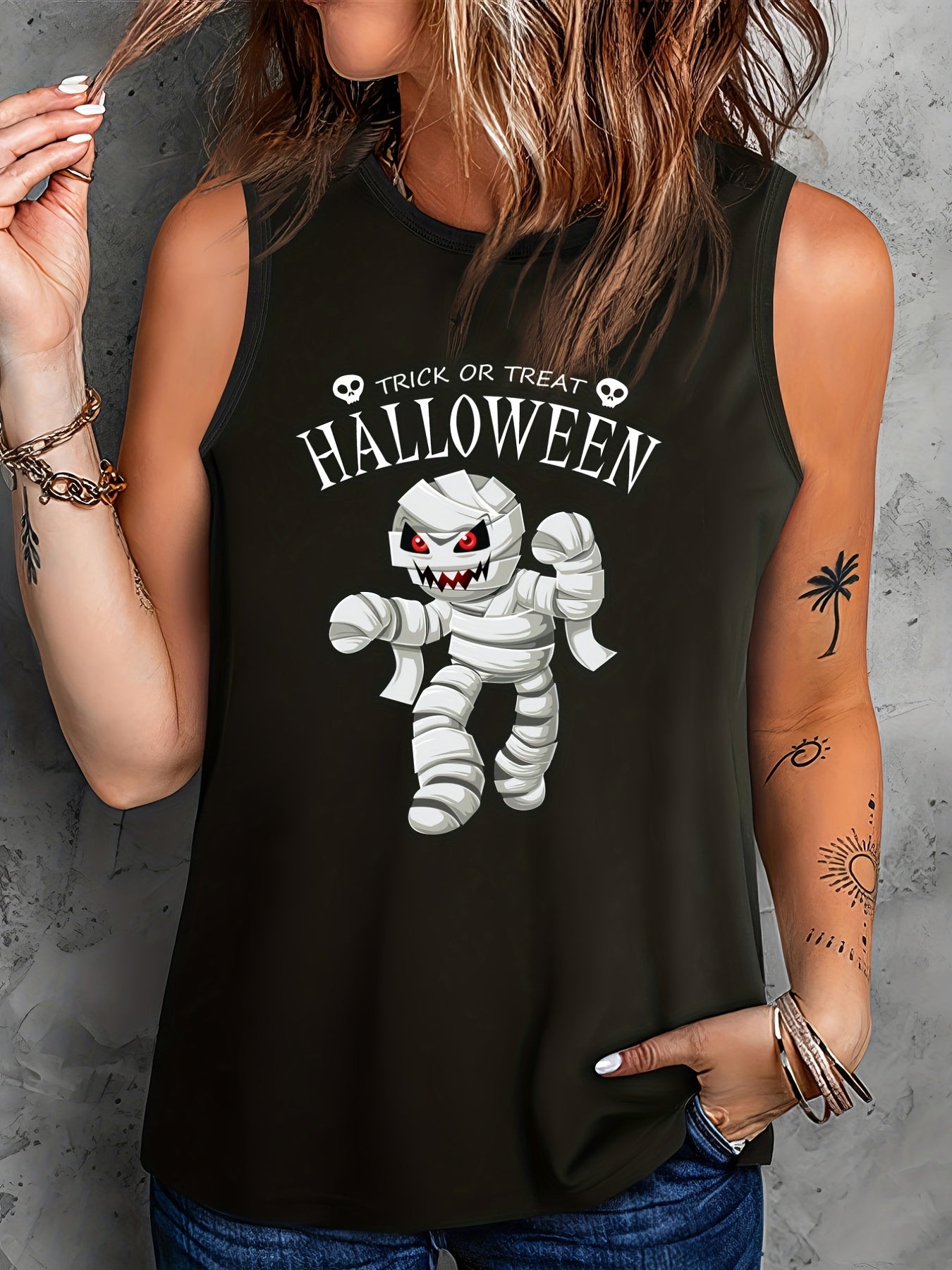  Halloween Casual Tank Top Women's Plus Graphic Print Vest